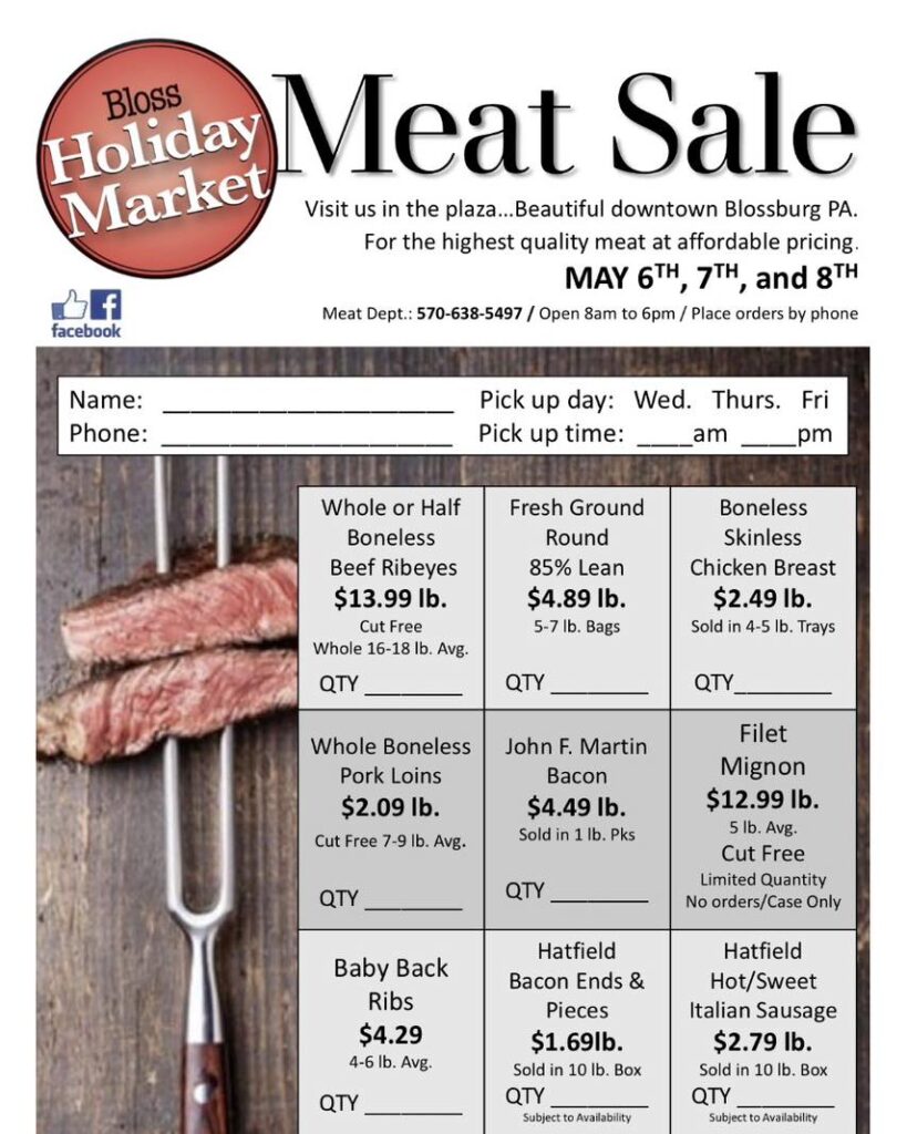 Meat Sale May 6th, 7th and 8th